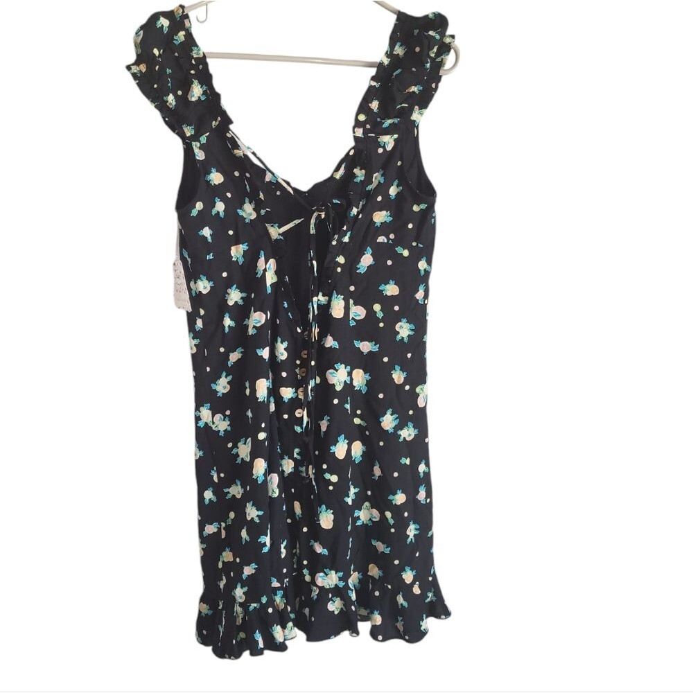 Free People Like a Lady Lemon Print Ruffle Hem Tie Back Mini Dress medium - Picture 5 of 8